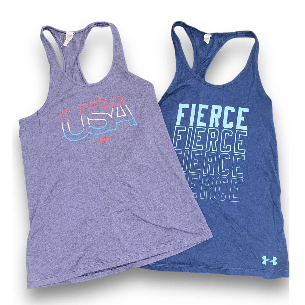 Two Under Armour Loose Fit Workout Tanks Size: Small
